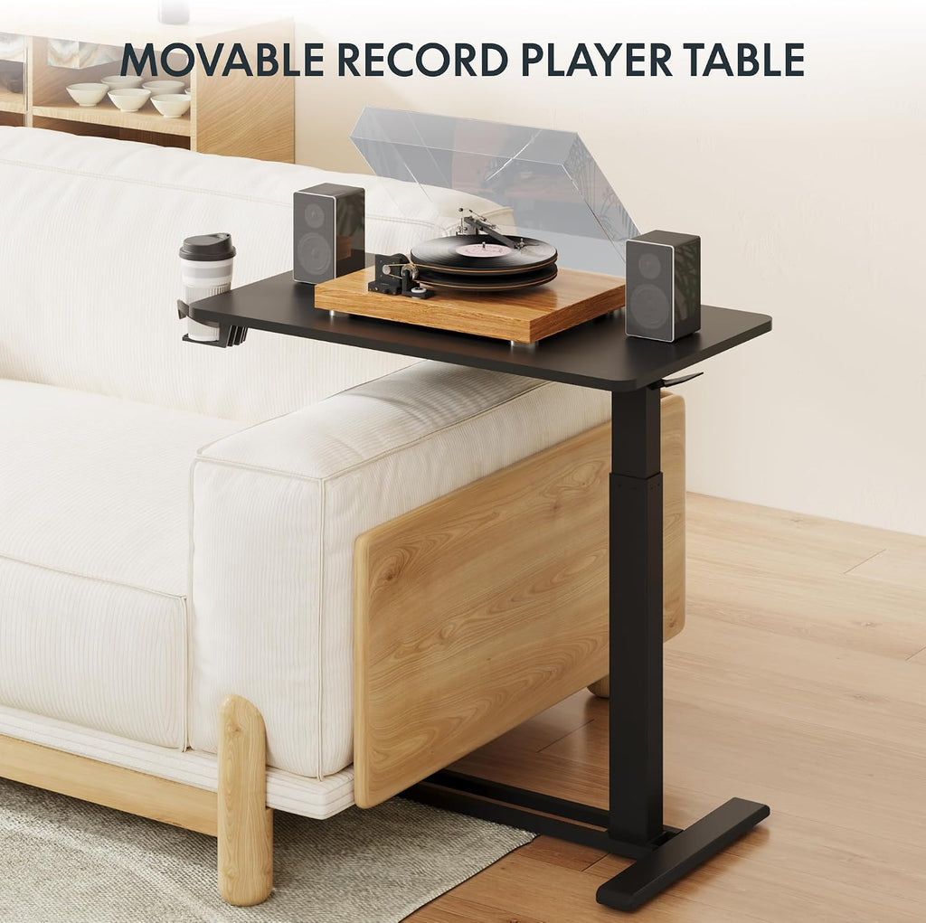 FLEXISPOT Adjustable C Table with Wheels, Mobile Snack Side End Table Sofa Couch Bedside Table Laptop Rolling Cart TV Tray Night Stand Small Space Side Table,(31.5' W x 17.7' D,Black)
