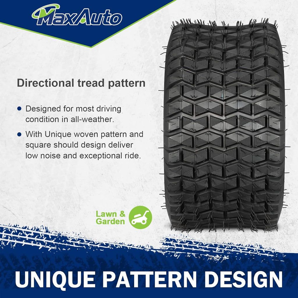 MaxAuto Lawn Mower Tires 15x6.00-6 Front & 18x9.50-8 Rear Tire, for Lawnmowers, Riding Lawn Mower, Lawn Tractor, Golf Cart, 4 Ply Tubeless Tire, FOX V1, 4 Pack in 2 Packages