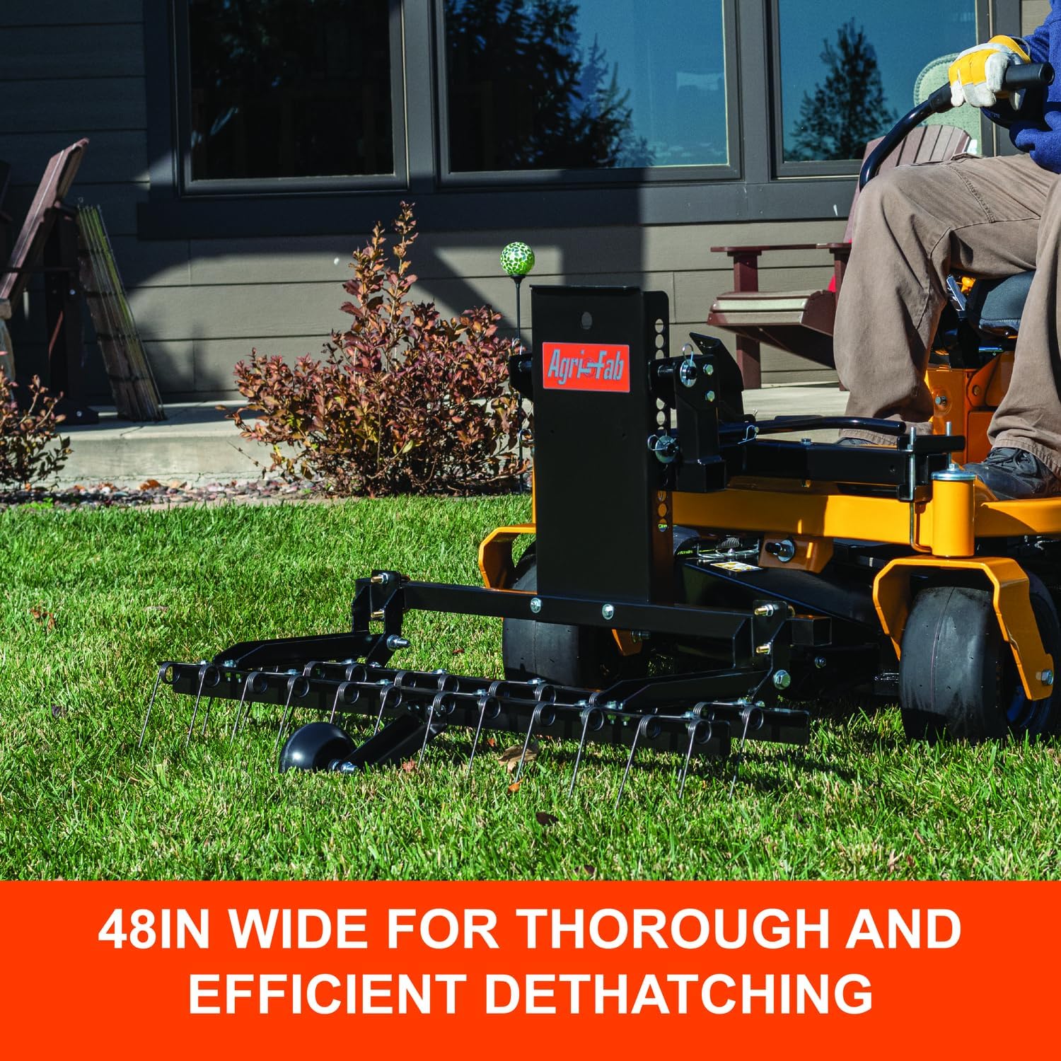 Agri-Fab 45-0629 48' Zero Turn Riding Lawn Mower Front Mount Dethatcher Attachment; 24 Durable Spring Tines, Penetrates and Turns Up Dried Grass, Weeds