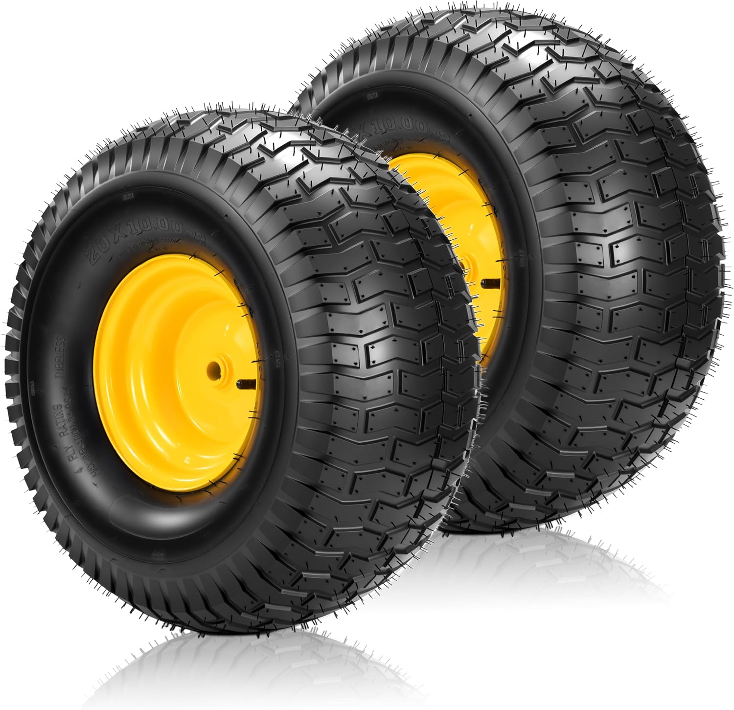 2PCS 20x10.00-8 Tubeless Lawn Mower Tire and Wheel, Replacement 20x10-8nhs Riding Lawn Mower and Tractor Rear Tire and Wheel Assemblies. 3/4' Borehole, and 3/16' Keyway, 3.5'Offset Hub, 4 Ply,1190 Lbs