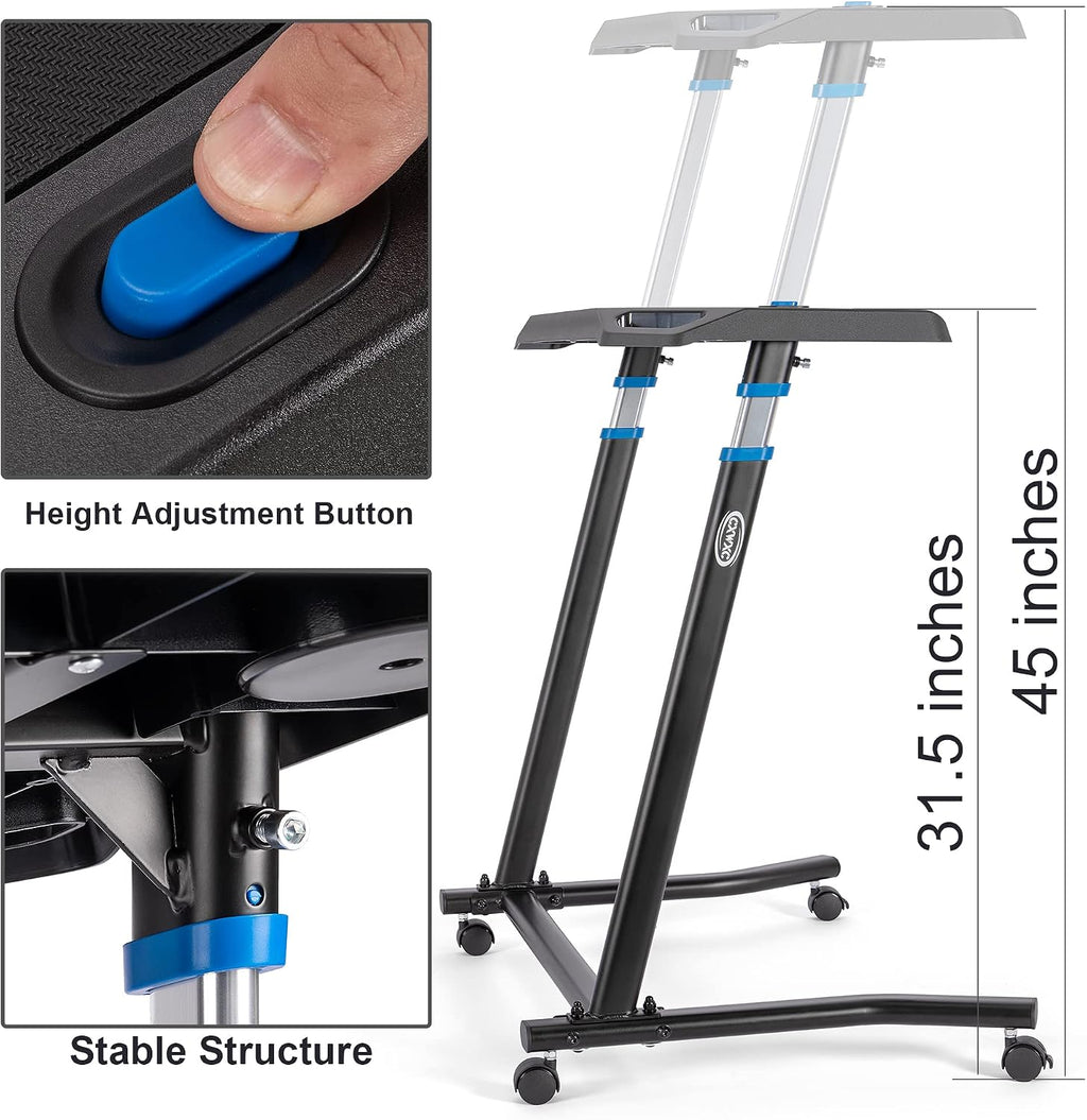 CXWXC Indoor Cycling Desk - Adjustable Height Bike Deak Laptop Stand Non-Slip Surface - Portable Bike Trainer Fitness Desk with Lockable Wheels