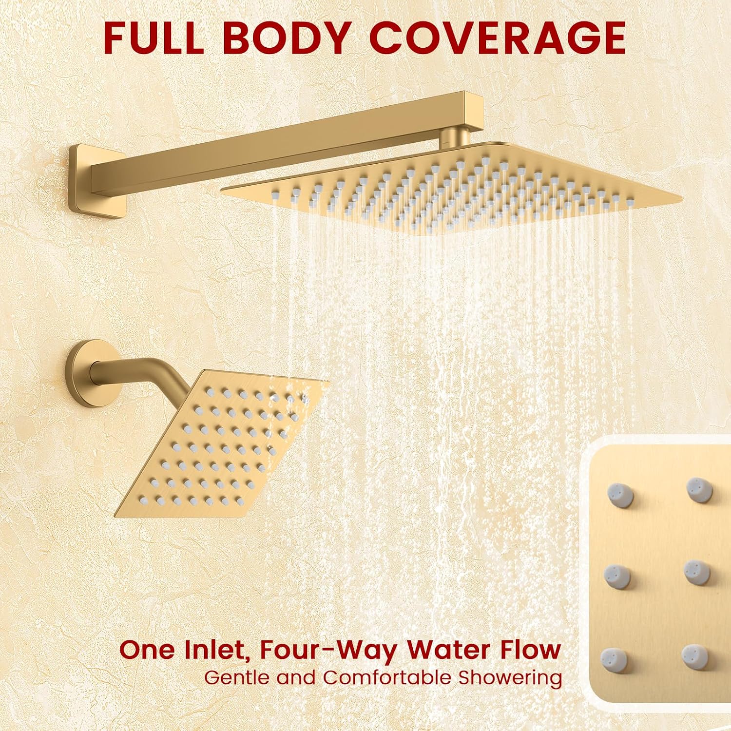 Push Button Diverter Shower Faucet Set Hydro Power Temperature Display, Shower System Wall Mounted 10' & 6' Shower Head with 3-Spary Handheld, Shower Fixtures with Valve and Trim Kit, Brushed Gold
