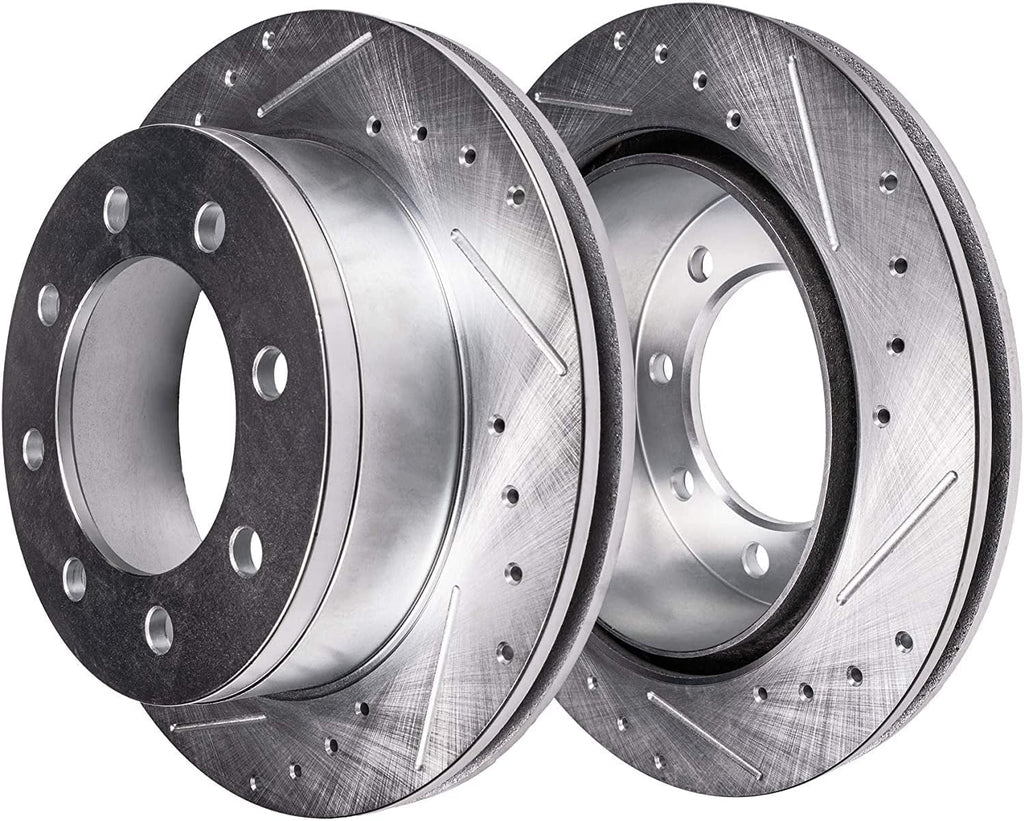 Detroit Axle - Front Brake Kit for 2003-2008 Dodge Ram 2500 3500 Drilled & Slotted Brake Rotors Right Brake Caliper 2004 2005 2006 2007 Replacement [13.9 inch Rotors]