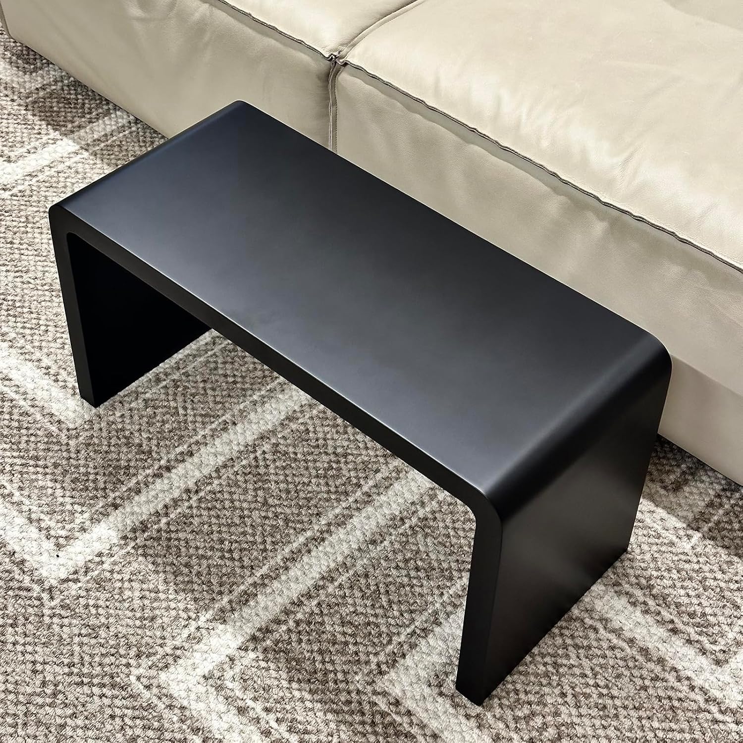 Solid Wood End Table for Couch, C Shaped Mini Sofa Side Table for Small Narrow Spaces, Wooden Nightstand for Living Room Bedroom Laptop Work Desk, Bedside Table for Office Balcony (1, black small)