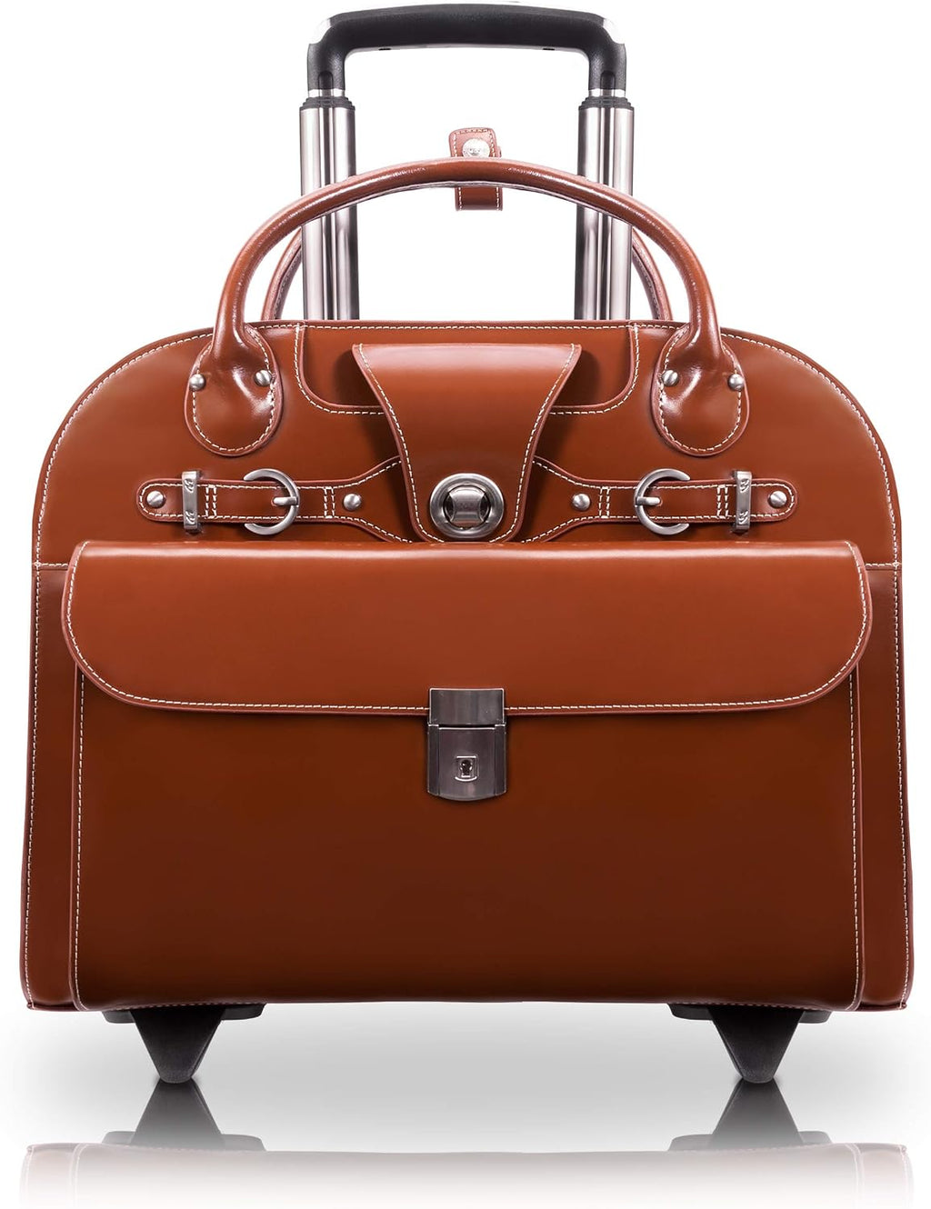 McKlein EDGEBROOK, Top Grain Cowhide Leather, 15' Leather Vertical Wheeled Ladies' Laptop/Computer & Tablet Business Briefcase Bag/Women's Rolling Overnight Travel Bag, Removable trolley case