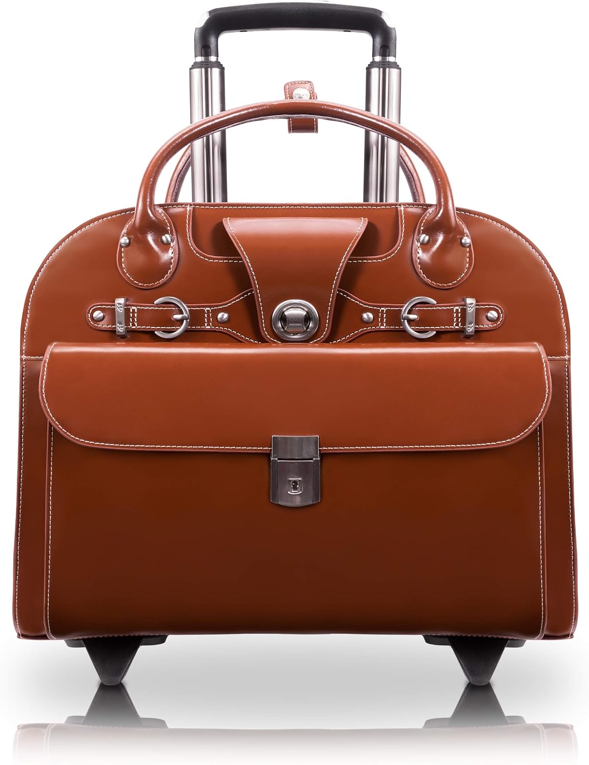 McKlein EDGEBROOK, Top Grain Cowhide Leather, 15' Leather Vertical Wheeled Ladies' Laptop/Computer & Tablet Business Briefcase Bag/Women's Rolling Overnight Travel Bag, Removable trolley case