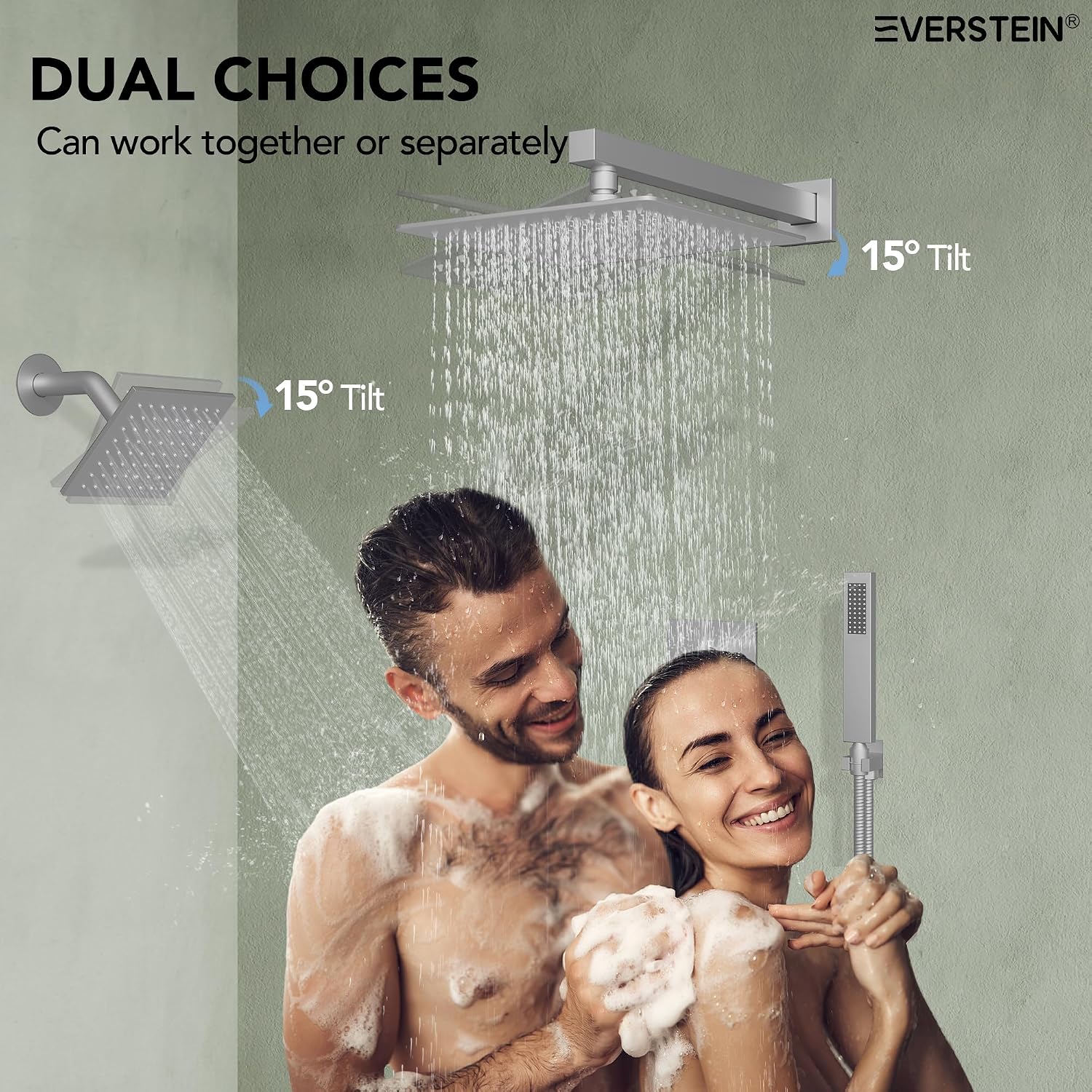 Wall Mount 12' High-Pressure Rainfall Shower Faucet, Dual Rainfall Shower Head System with Valve (Brushed Nickel)