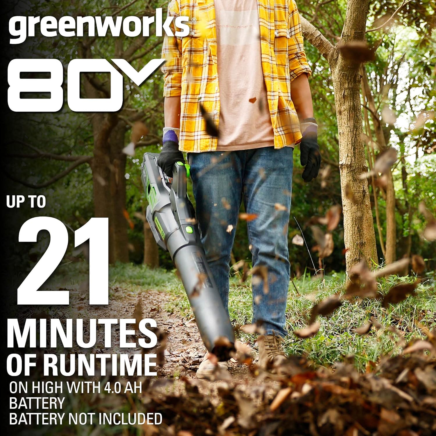 Greenworks 80V (730 CFM / 170 MPH) Cordless Brushless Axial Leaf Blower, Everyday Yard Cleanup for Driveways & Patios, Lightweight, Battery and Charger not included