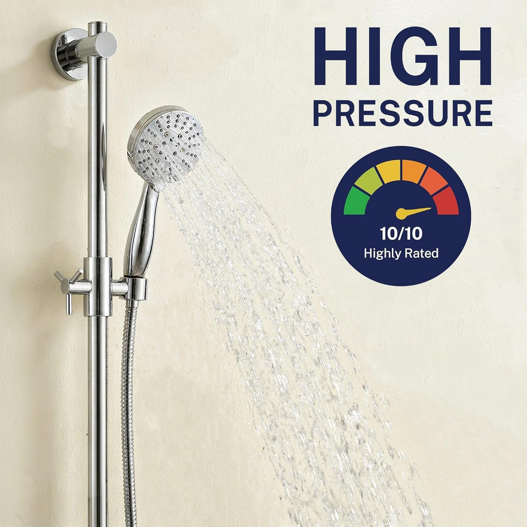 HammerHead Showers Solid Metal 27.5 Inch Shower Slide Bar with 3-Spray Handheld Shower Head with Long Hose and Holder, 1.75 GPM Low Flow Shower Head, Brushed Gold