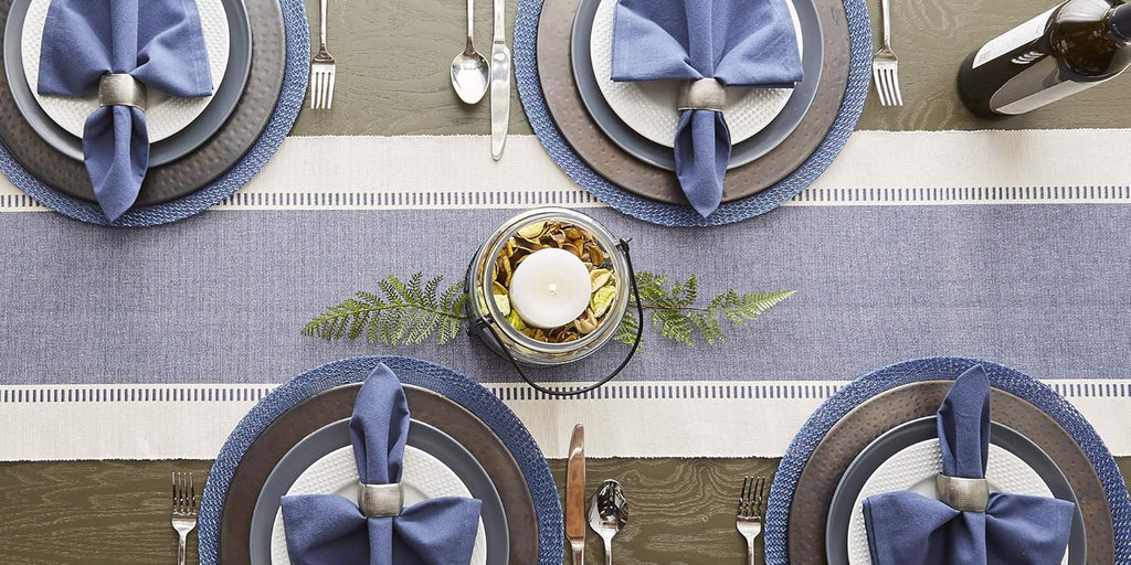 DII Dobby Stripe Woven Table Runner, 13x72-inch, French Blue (Pack of 12)