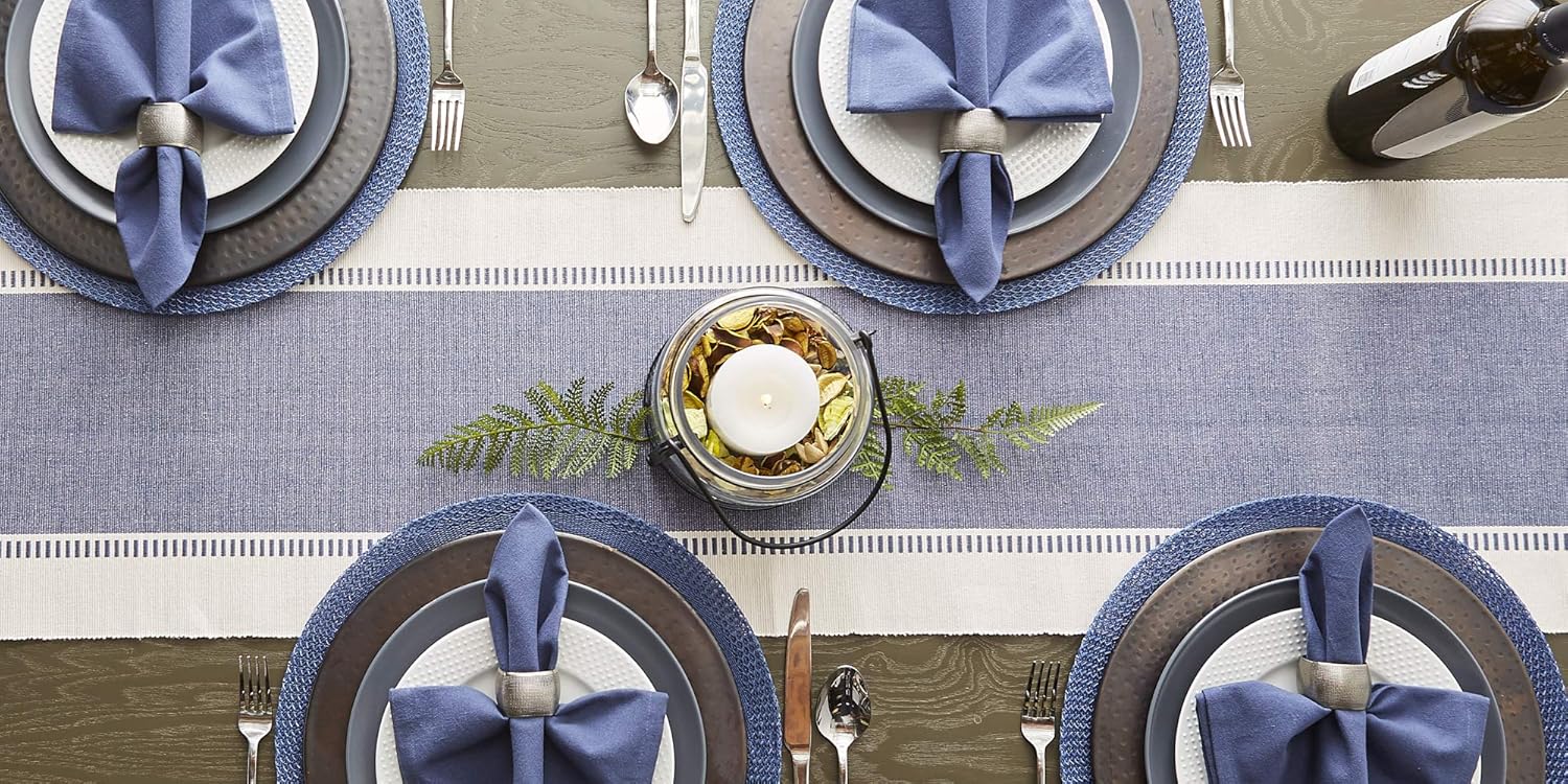 DII Dobby Stripe Woven Table Runner, 13x72-inch, French Blue (Pack of 12)