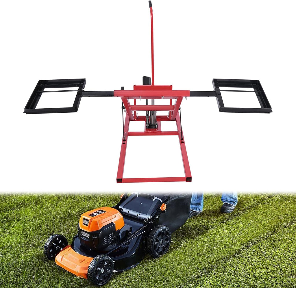 Lawn Mower Lift, 29 Inch Lawn Mower Lift Tool Adjustable Movable Lawn Mower Lift Solid Carbon Steel Lawnmower Lifting Machine for Riding Lawn Mower, Zero Turn Lawn Mowers (500lbs Hydraulic Red)