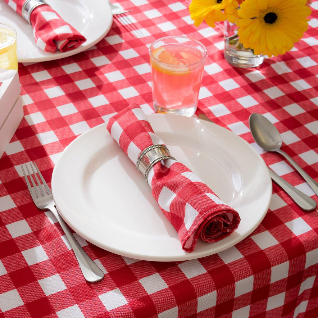 DII Checkered Tabletop Collection 100% Cotton, Machine Washable, Tablecloth, 70' Round, Red (Pack of 12)