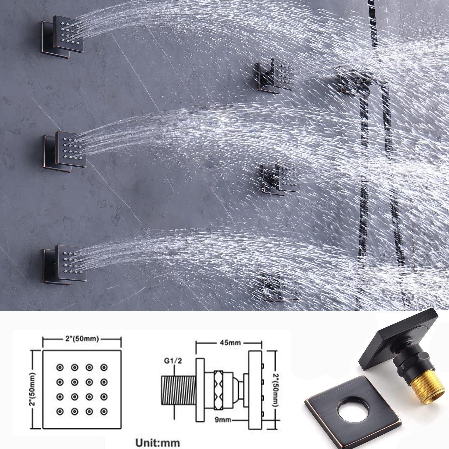 12'+8'+8' Triple Shower Heads Shower System Oil Rubbed Bronze Body Jets Shower Set with Handheld Sprayer and Temperature Display Valve,Full Body Shower System