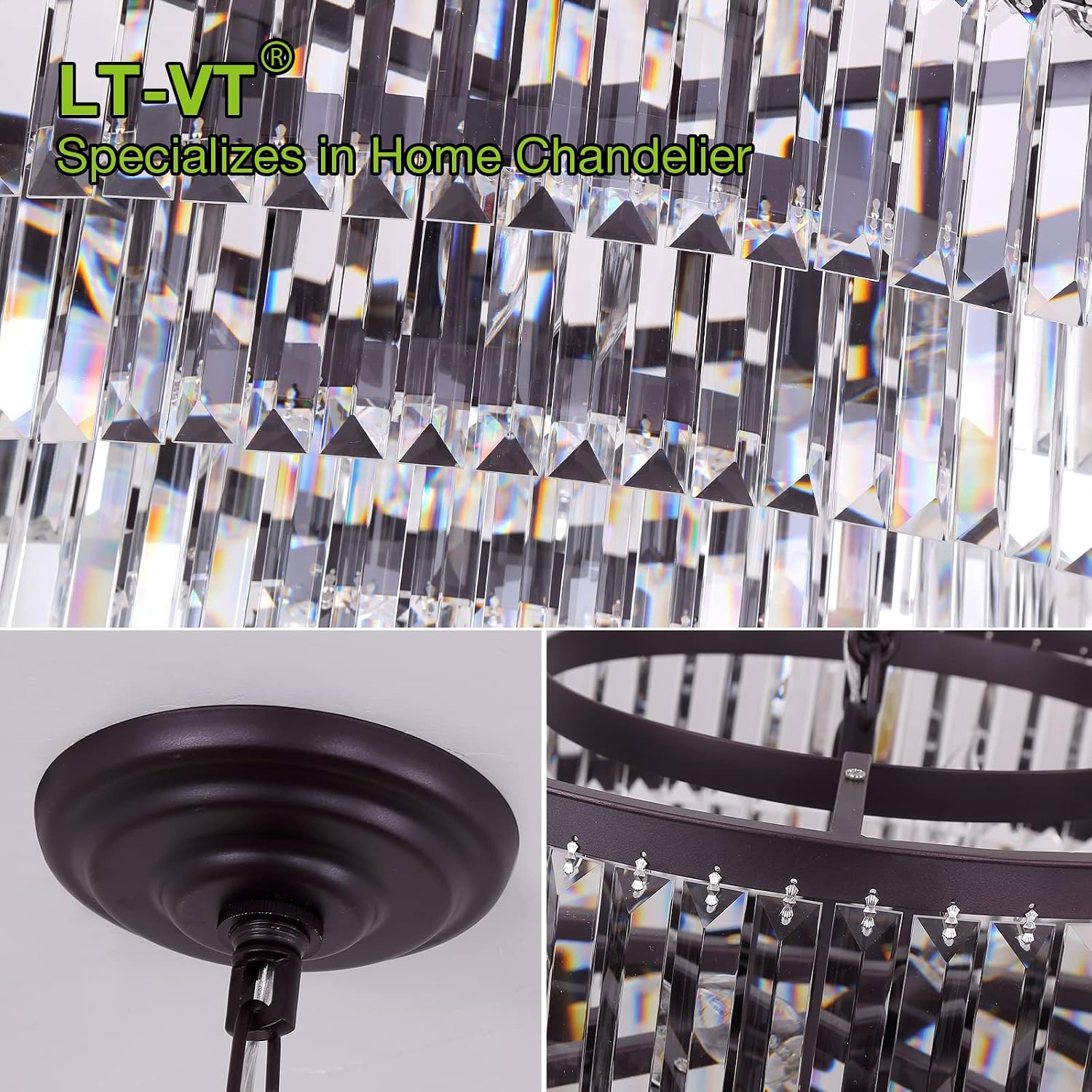 31' Black Crystal Chandelier, Modern 6-Tier Ceiling Light with Clear Crystal Prisms, Luxury Pendant Lighting for Dining Room Entryway