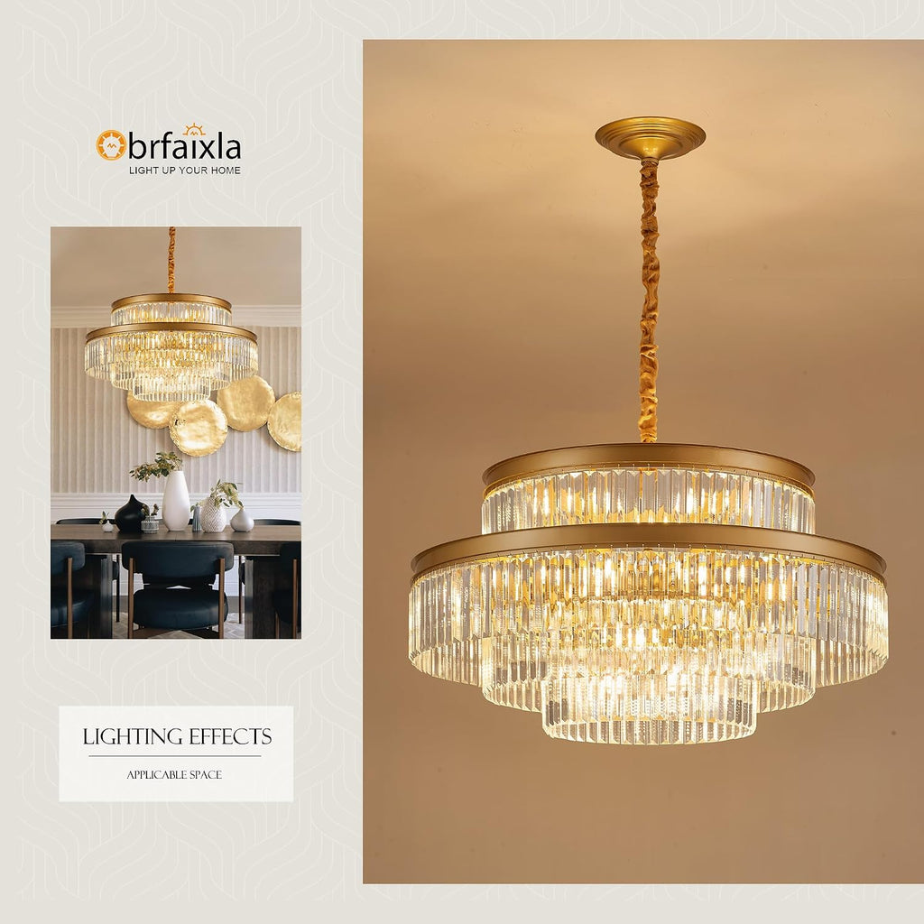 31.5' 18-Light Modern Crystal Chandelier Light Fixture Large 4-Tier Gold Luxury Glam Chandeliers for Dining Room Round Hanging Pendant Lighting for Living Room Kitchen Bedroom Foyer Lobby