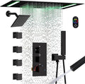 Dual Heads Thermostatic Shower Faucets Set Matte Black Shower System, 4-Way Shower Fixture 14X20' LED Rainfall Shower Head with 6' Wall Mount Showerhead and Dual-mode Handheld, 4 Jets with Shut-Off
