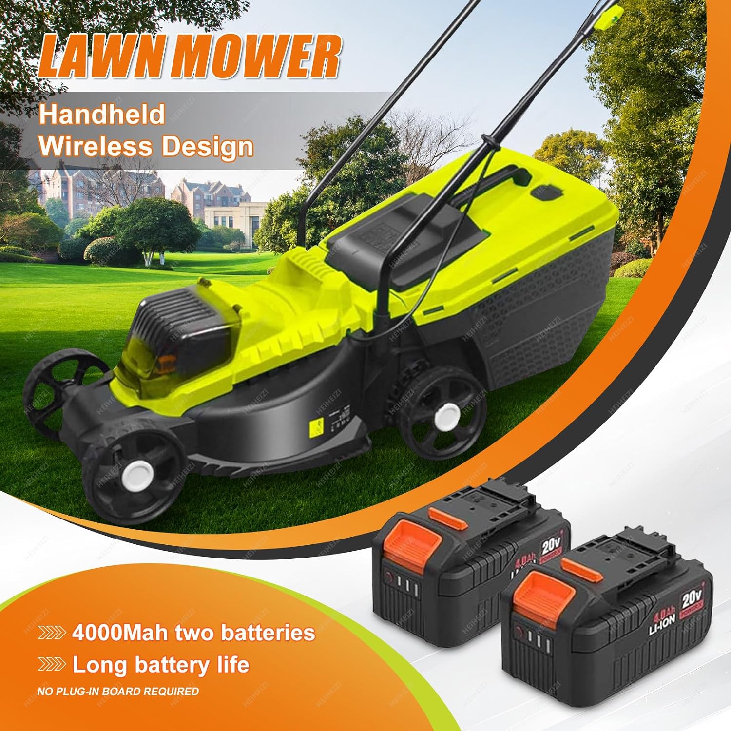 Cordless Push Lawn Mower with 10.6bal Grass Box, 40V Battery Powered Grass Cutting Machine, 30mm/50mm/70mm-Adjustable Cutting Heights, 4000mAh Battery, for Backyard Gardens, Lawns,4 batteries