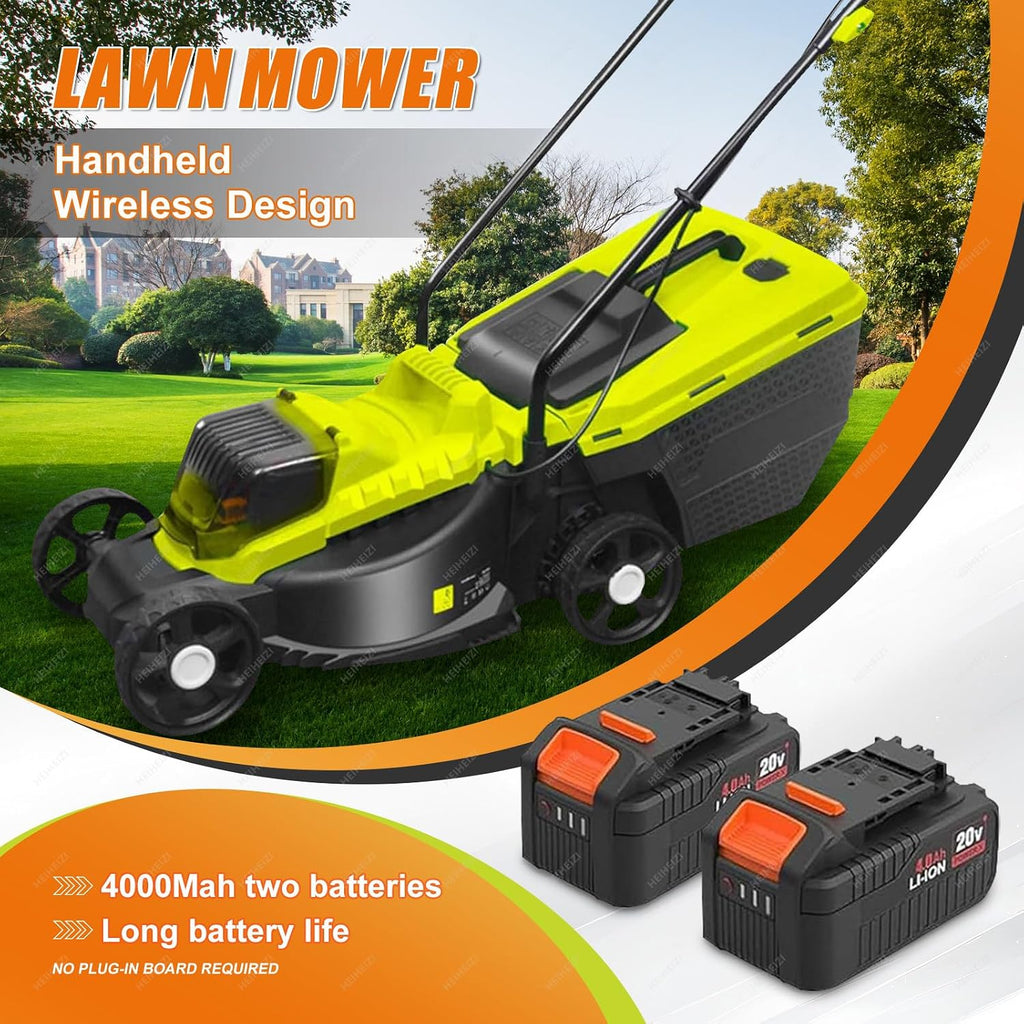 Cordless Push Lawn Mower with 10.6bal Grass Box, 40V Battery Powered Grass Cutting Machine, 30mm/50mm/70mm-Adjustable Cutting Heights, 4000mAh Battery, for Backyard Gardens, Lawns,2 batteries