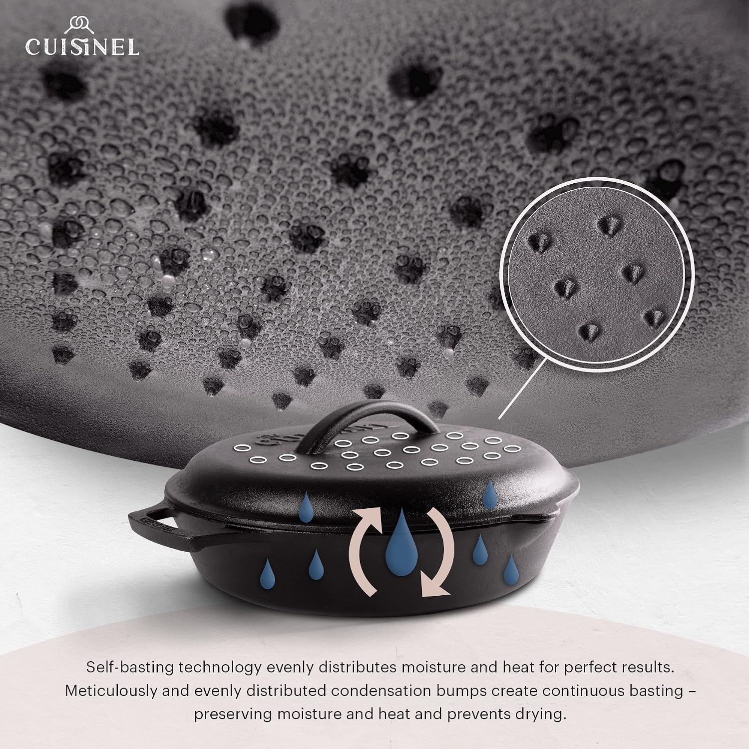 Cuisinel Cast Iron 16-Piece Pre-Seasoned Cookware Set - 8' + 12' Braiser Pans + Cast Iron Lids + 10' Skillet + 2-in-1 Multi-Cooker + 12' Organizer + Scraper + Silicone Handle Covers - Fire, Oven Safe