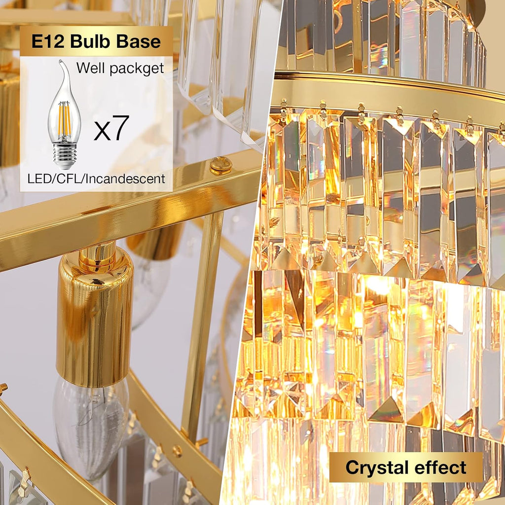 Modern Style Crystal Chandeliers & LightsRound Hanging Classic, Pendant Ceiling Chandelier Lighting Fixture 4-Tier for Dining Room Living Room(Gold Orange,20 inch)