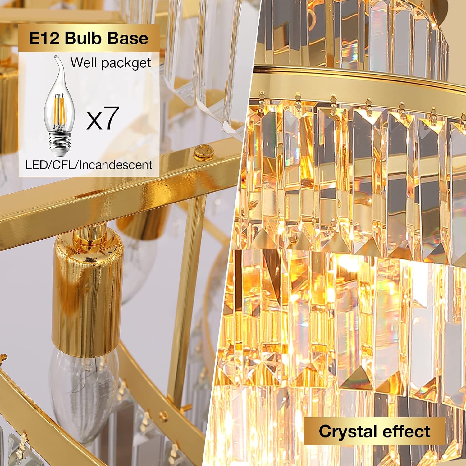 Modern Style Crystal Chandeliers & LightsRound Hanging Classic, Pendant Ceiling Chandelier Lighting Fixture 4-Tier for Dining Room Living Room(Gold Orange,20 inch)