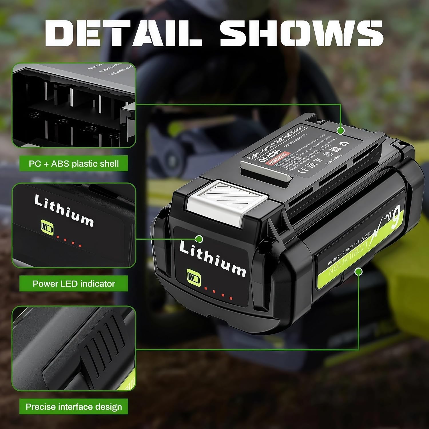LINGYUE OP40401 40V 6.0Ah Replacement Li-ion Battery Compatible with Ryobi OP4026 OP4030 OP4050 OP4060A OP40201 OP40301 Lawn Mower Trimmer Blower Power Tools Batteries Packs(4PCS)