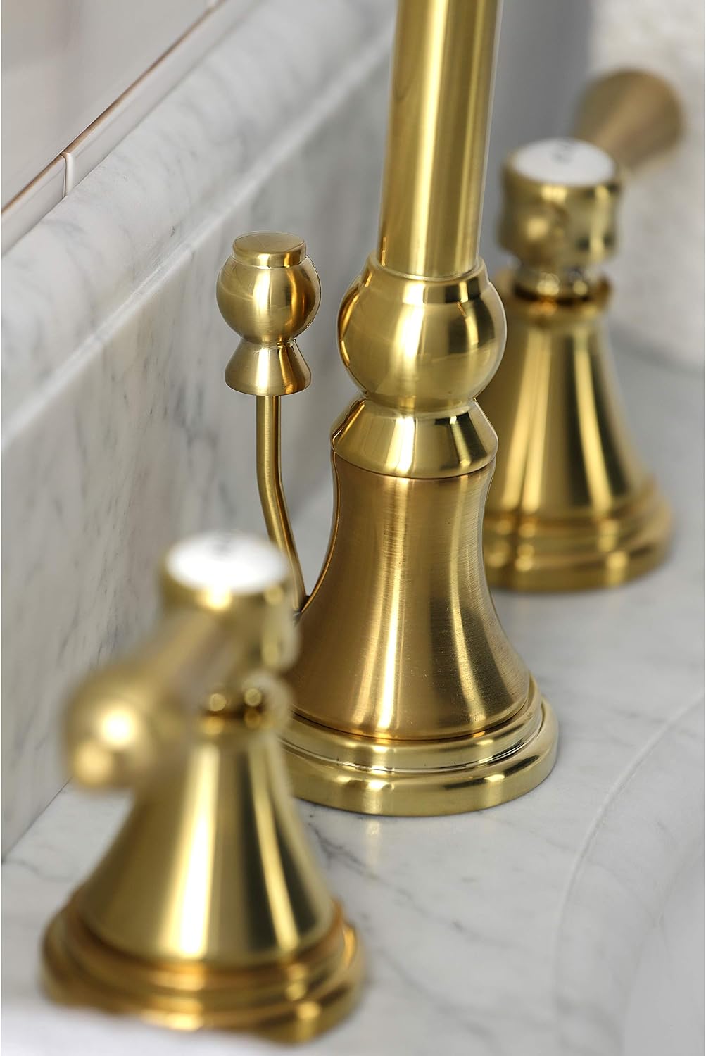 Kingston Brass KS2987BAL Heirloom Widespread Bathroom Faucet with Brass Pop-Up, Brushed Brass