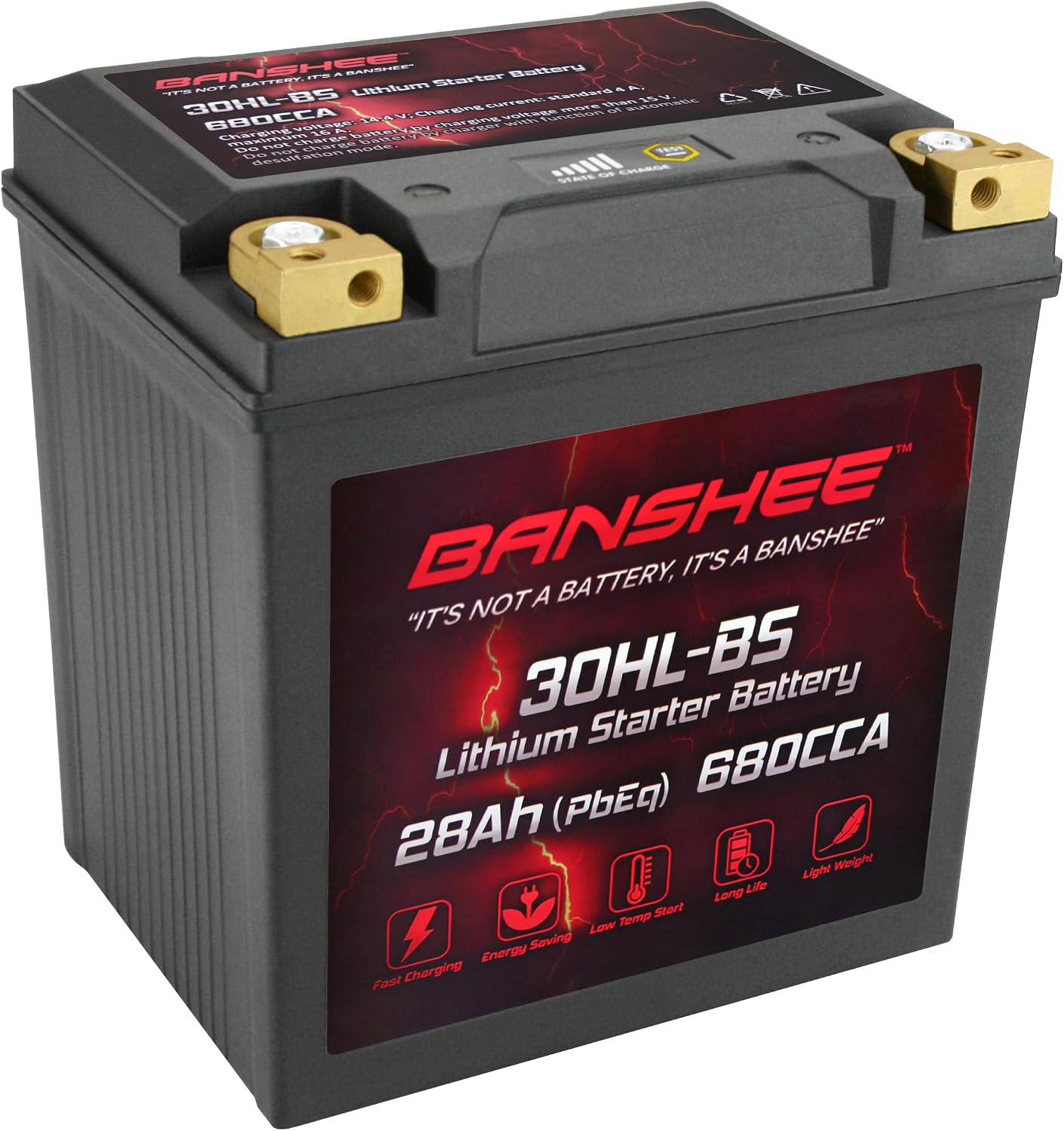 Banshee Lithium YTX30L-BS, 680CCA Lithium LiFePO4 YTX30L Motorcycle Battery, 12V 28AH ATV, UTV, Jet Ski, Scooter, Lawn Mower, Tractor, Generator Battery, Built-in Smart BMS