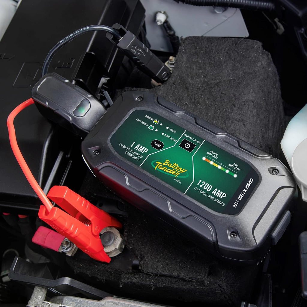 Battery Tender Charge N Start 1120 - Smart 12V/1 AMP Battery Charger and 1200 AMP Jump Starter Combo | 2-in-1 Battery Maintainer for Cars, Motorcycles, ATVs (USA Engineered)