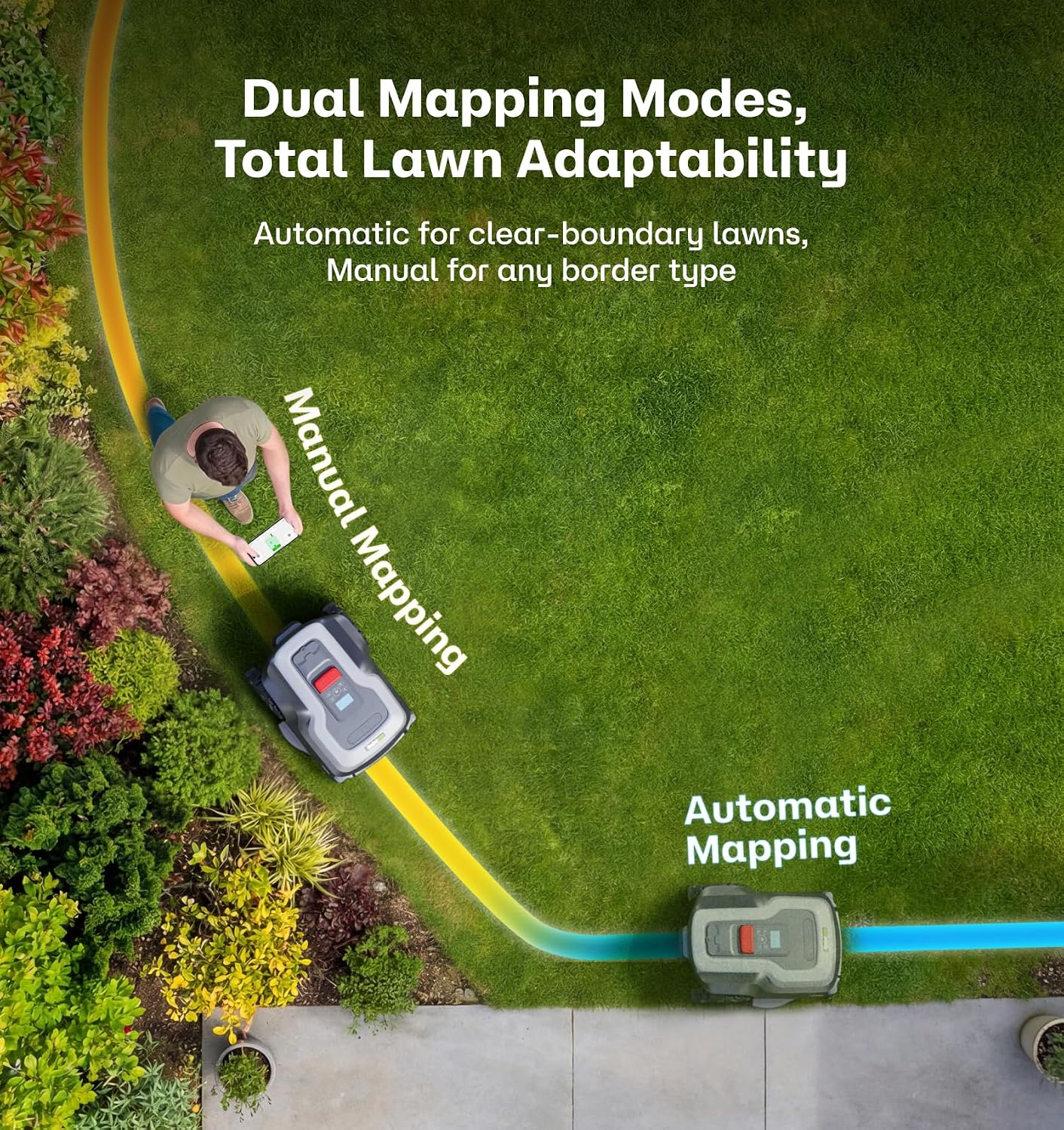 T1200Pro Robot Lawn Mower Wire-Free with Garage, Automatic Lawn Mower for 0.35 Acre, 45% Slopes, Cutting Height 3-6cm, Wireless RTK+AI Powered Robot Mower