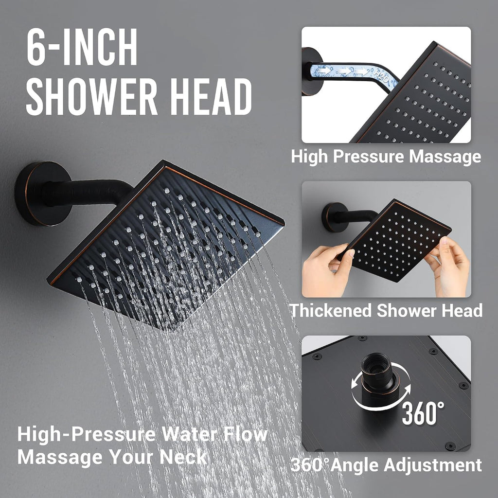 Oil Rubbed Bronze Thermostatic Shower System with Wall Mount 12-Inch Rainfall Shower & 6-Inch High Pressure Shower Head, Dual Shower Heads Set with Handheld Sprayer, Full Shower Faucet Combo