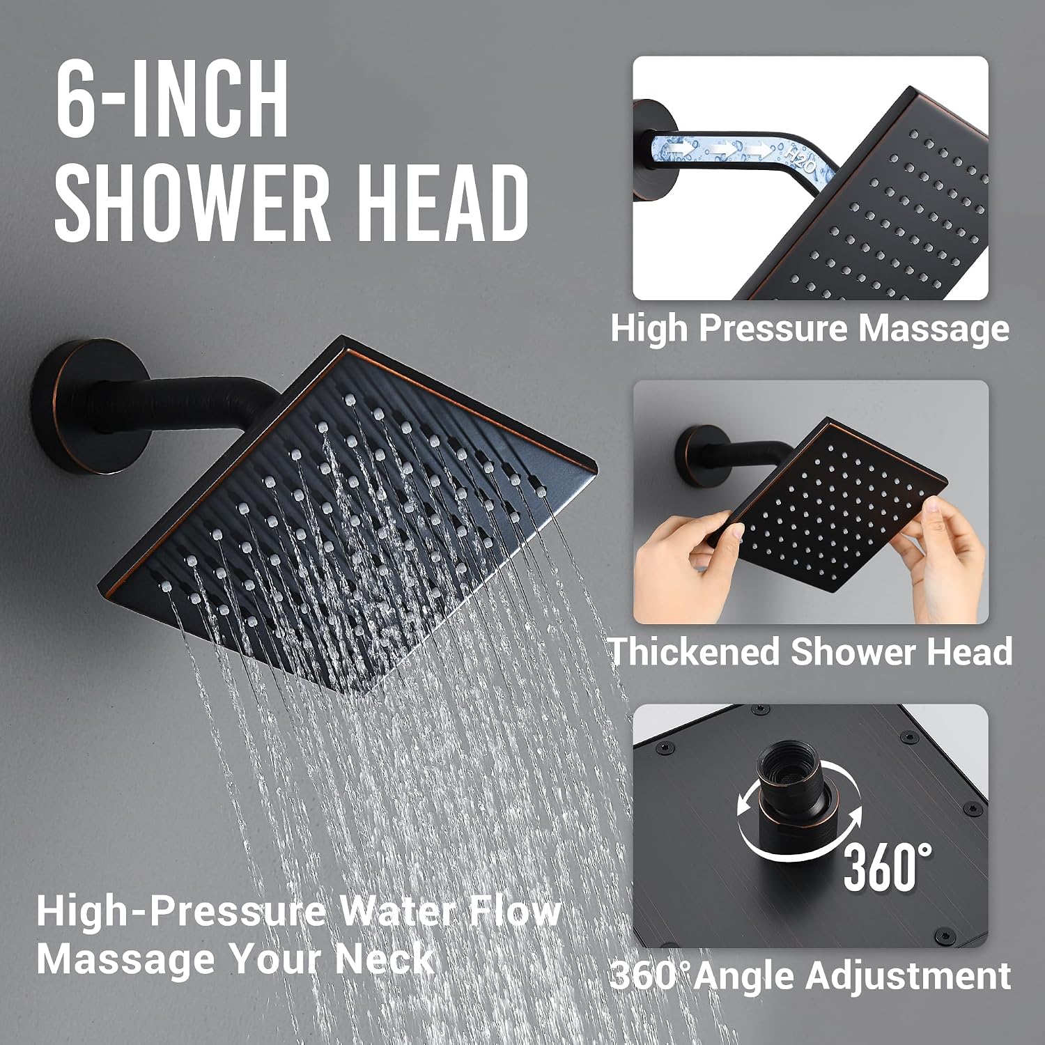 Oil Rubbed Bronze Thermostatic Shower System with Wall Mount 12-Inch Rainfall Shower & 6-Inch High Pressure Shower Head, Dual Shower Heads Set with Handheld Sprayer, Full Shower Faucet Combo