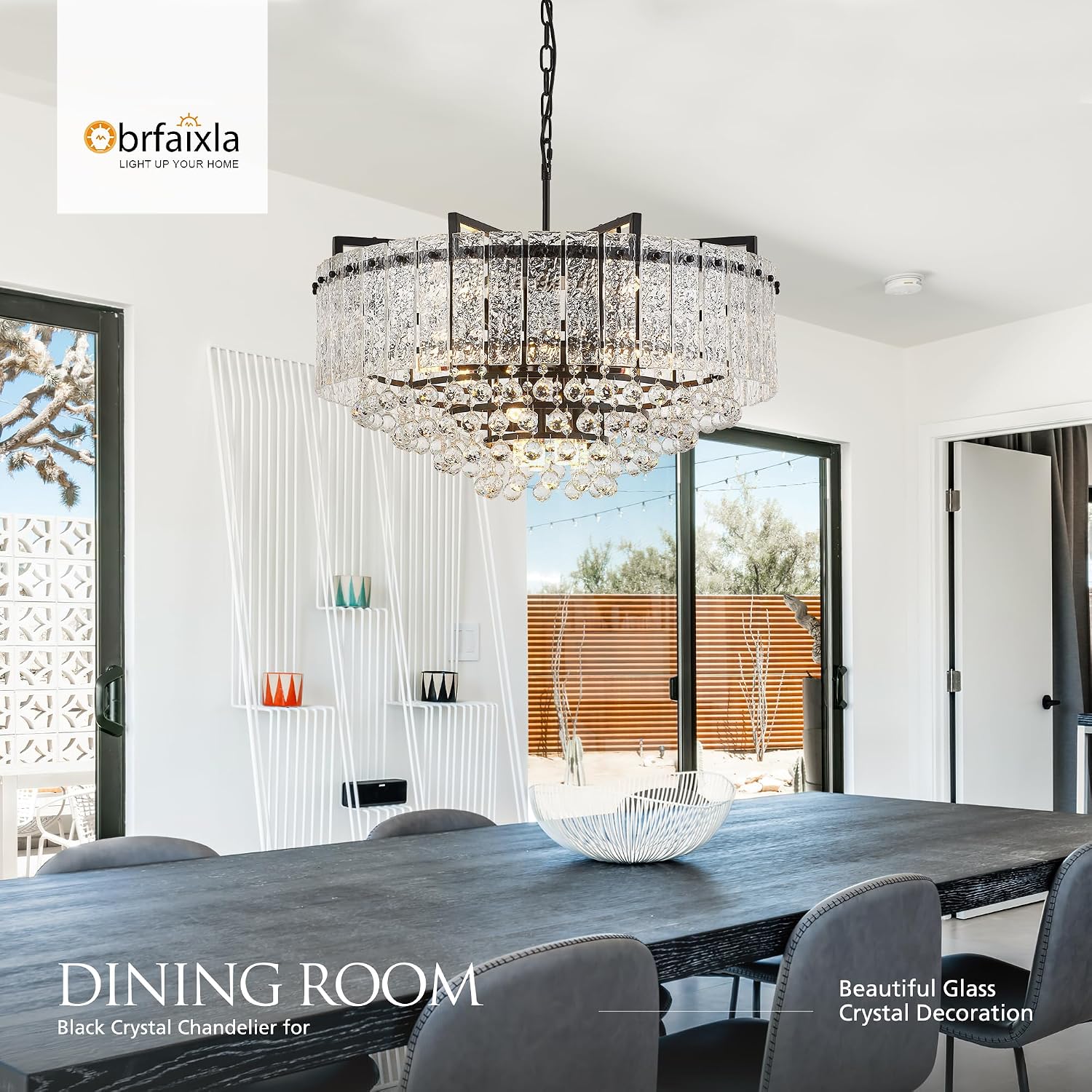 29.2' 16-Light Modern Glass Chandelier Light Fixtures Large Black 4-Tier Crystal Beads Chandeliers for Dining Room Round Hanging Ceiling Pendant Lighting for Bedroom Entryway Foyer Stairway