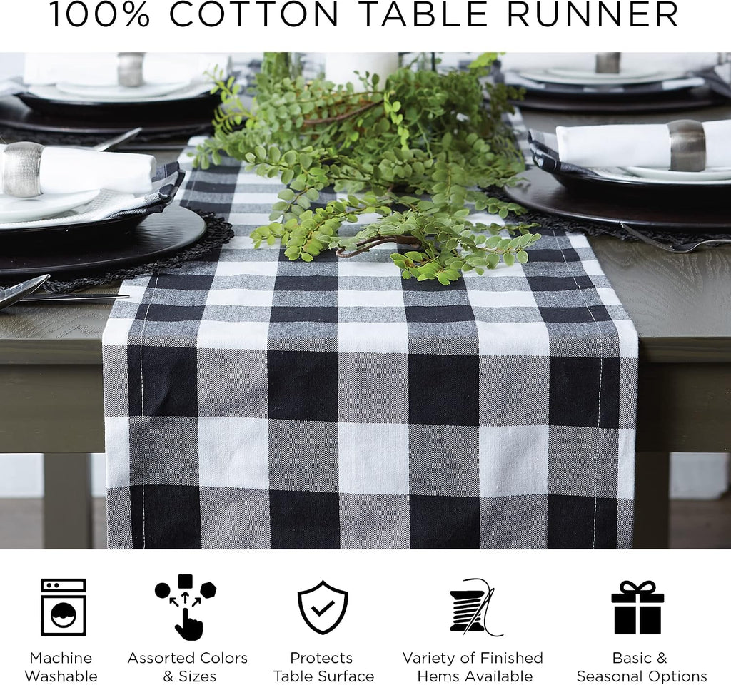 DII Heavyweight Fringed Check Tabletop Collection, Table Runner, 14x108, Pumpkin Spice (Pack of 12)