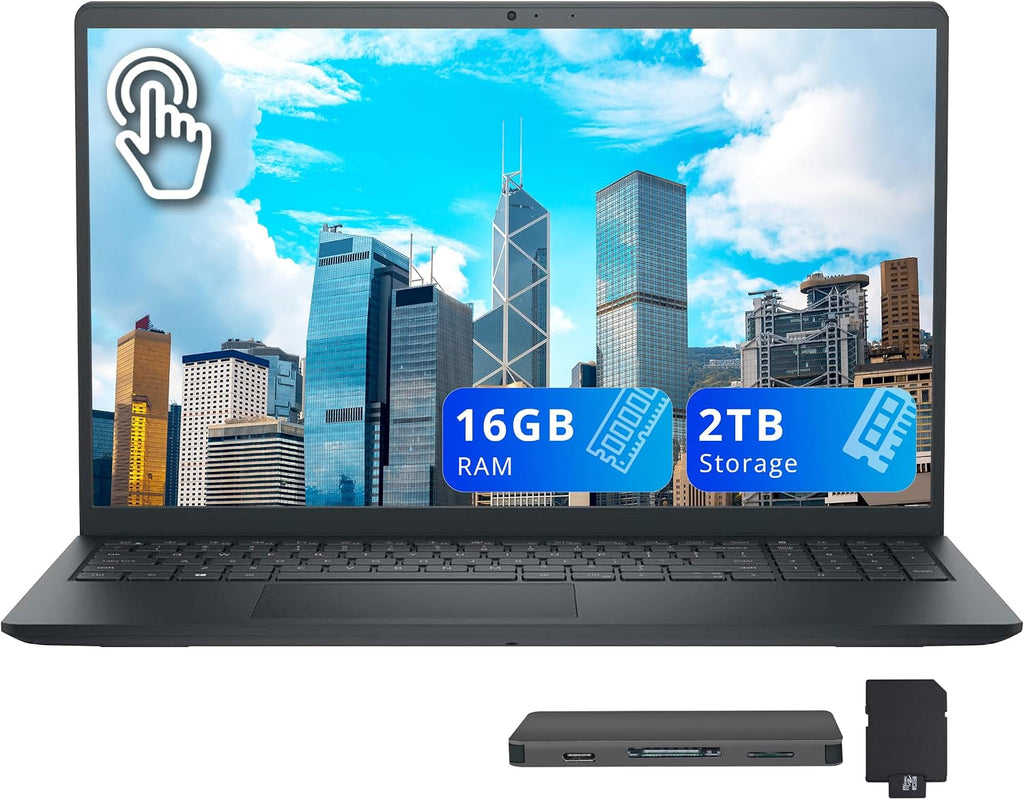 Dell 15.6' FHD Touchscreen Laptop, Intel Core i5-1334U, 16GB RAM, 2TB Storage (1TB SSD + 1TB Docking Station Set), Intel UHD Graphics, Numeric Keypad, 720p Camera, Copilot, Wi-Fi 6, Windows 11, Black
