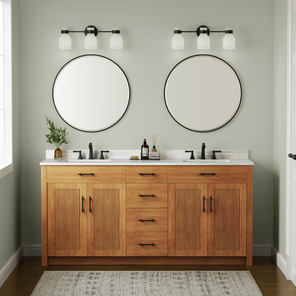 ML Lighting | Corella Collection | 23003-MB | Indoor 3 Light Vanity in Matte Black with Opal Shiny Glass Shade | Elegant and Versatile Design for Any Bathroom