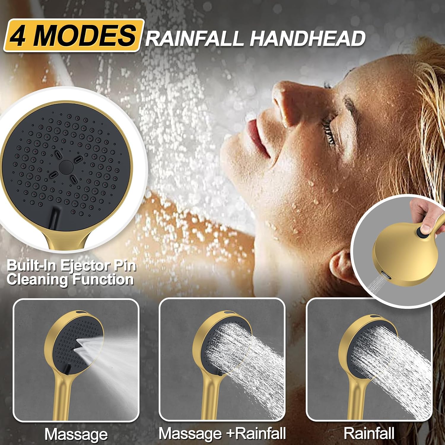 Shower Faucet Set, High Pressure Rainfall Shower Head with Handheld Spray Combo, 12 inch Ceiling Shower System, Brushed Gold Shower Head (12' Brushed Gold)
