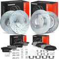 A-Premium Front and Rear Drilled and Slotted Disc Brake Rotors + Ceramic Pads Kit Compatible with Select Honda Models - Accord 2003 2004 2005 2006 2007, 2.4L, 4-Wheel Disc Brakes, 12-PC Set