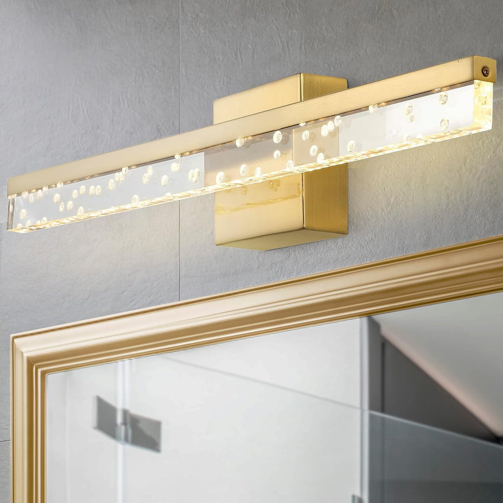 JONATHAN Y 22' Brass Gold/Clear Modern Integrated LED Vanity Light, Rotatable Wall Sconce for Bathroom Mirror, 3000K Dimmable Hardwired Fixture with Clear Seeded Acrylic Shade (JYL7128B)