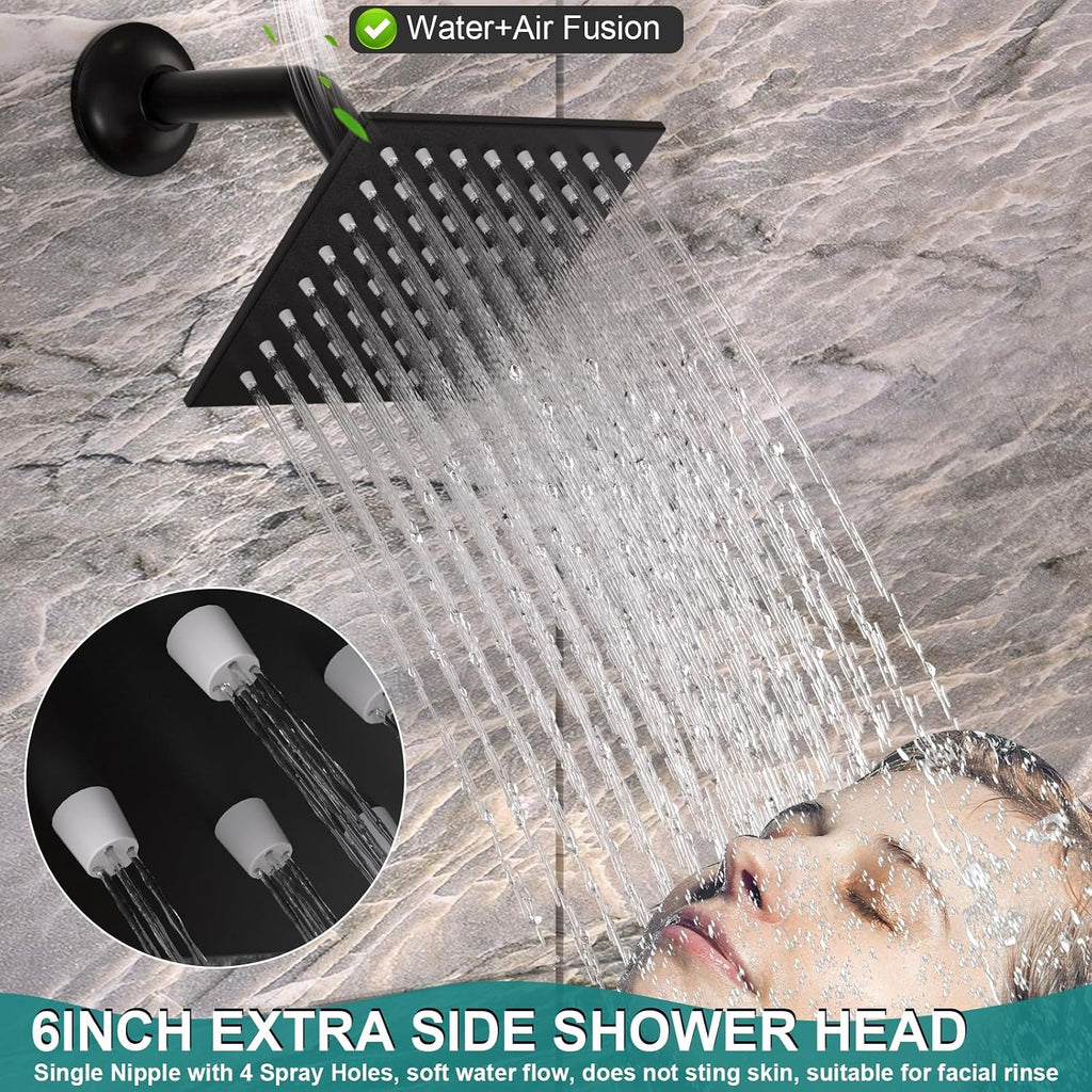 HOMEDEC 15.7x31.5' Ceiling Mounted Rainfall and 6' Wall Mounted Shower Heads with 6 Body Jets, Dual Shower Head System Rain Shower Faucet Set, Black