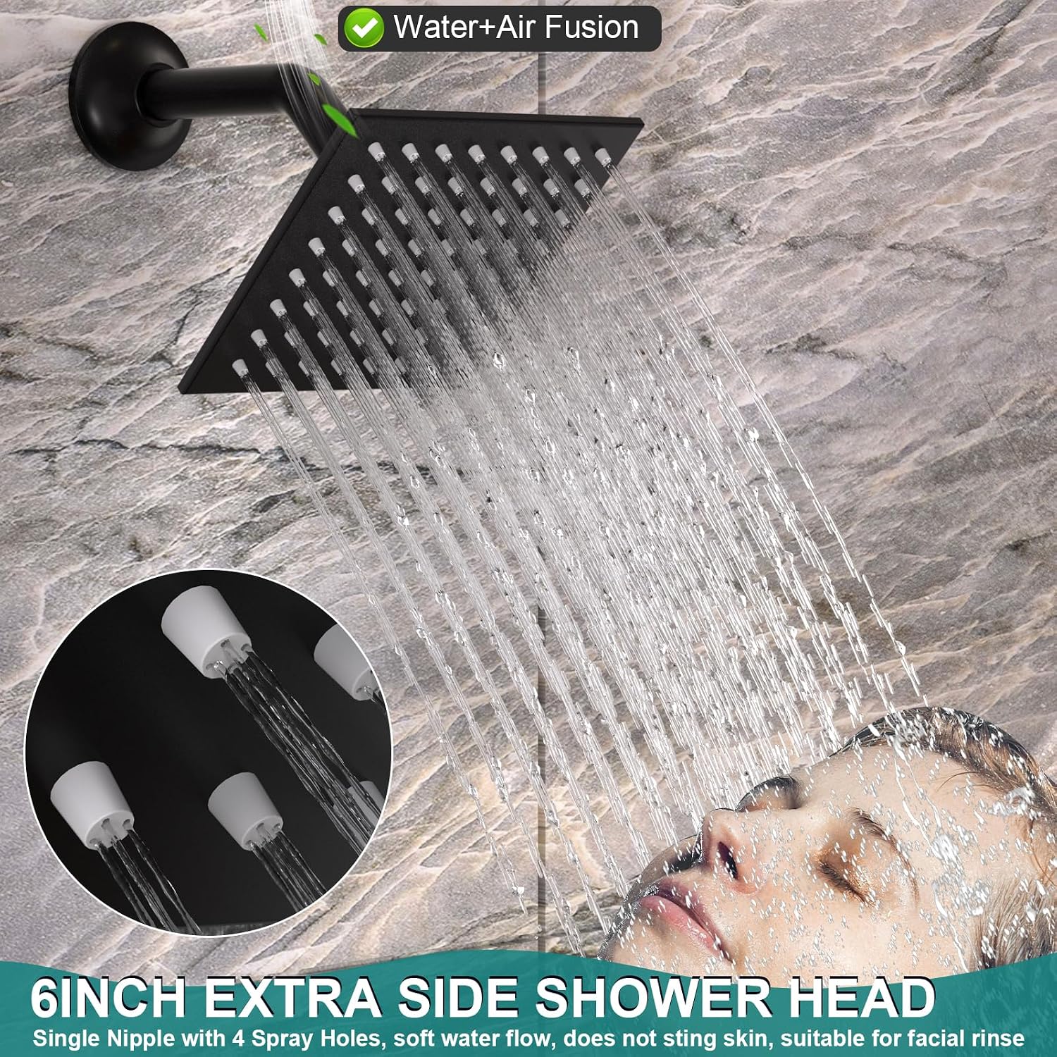 HOMEDEC 15.7x31.5' Ceiling Mounted Rainfall and 6' Wall Mounted Shower Heads with 6 Body Jets, Dual Shower Head System Rain Shower Faucet Set, Black