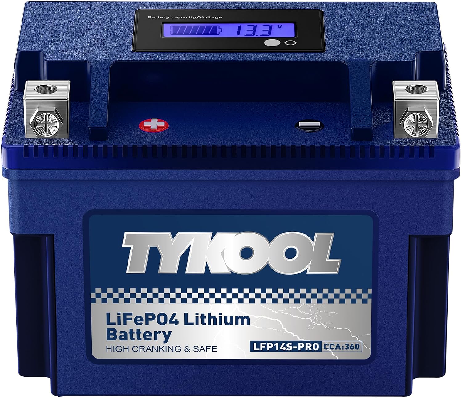 TYKOOL LFP14S-PRO Lithium Motorcycle Battery 360 CCA 6Ah for Honda Africa Twin CRF1000L KTM 1290 Super Adventure Yamaha Bolt V-Star 950 ST1300 FJR1300 | Digital SOC Display IP67 Replaces YTZ14S