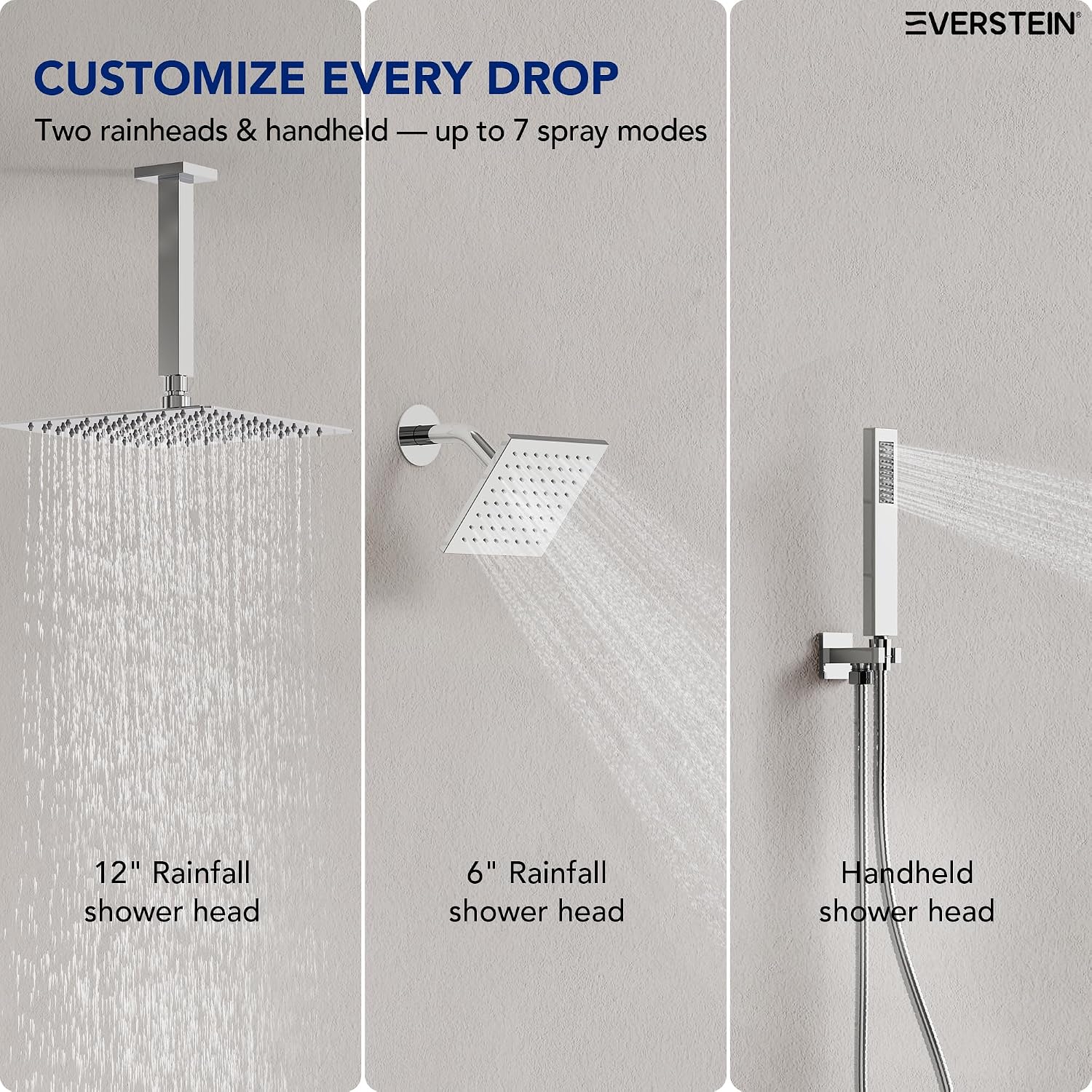 Ceiling Mount 12' High-Pressure Rainfall Shower Faucet, Dual Rainfall Shower Head System with Valve (Polished Chrome)