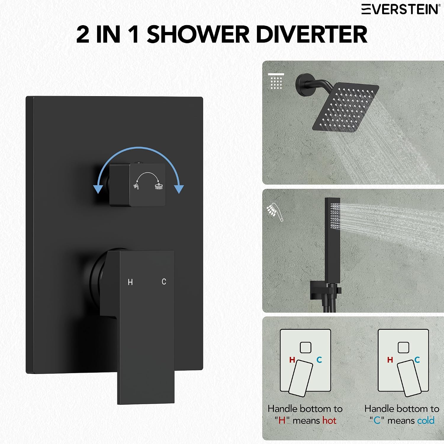 6' High-Pressure Shower System with Handheld Spray, Wall Mount Bathroom Shower Faucet Set with Valve (Matte Black)