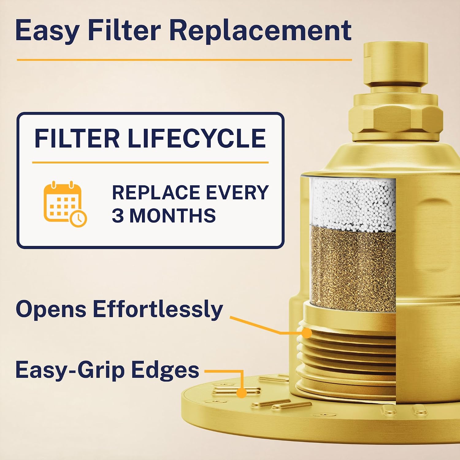 Gillian™ by HammerHead High Pressure Shower Head with Filter – Genuine KDF-55 Filtered Shower Head for Hard Water, Healthier Skin & Hair – Metal 6-Inch Rainfall Showerhead with Filters, Brushed Gold
