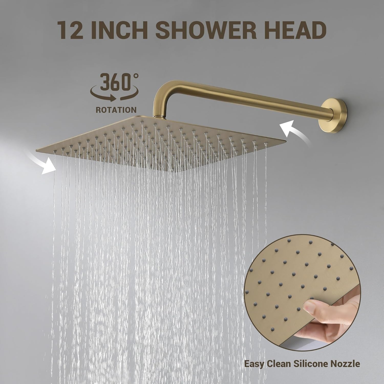 Shower Faucet Set - 12 inches Rain Shower System with 6 Function Handheld Shower Head Rough in Pressure Balance Valve Kit - Stainless Steel Bathroom Shower Kit Complete Brushed Gold
