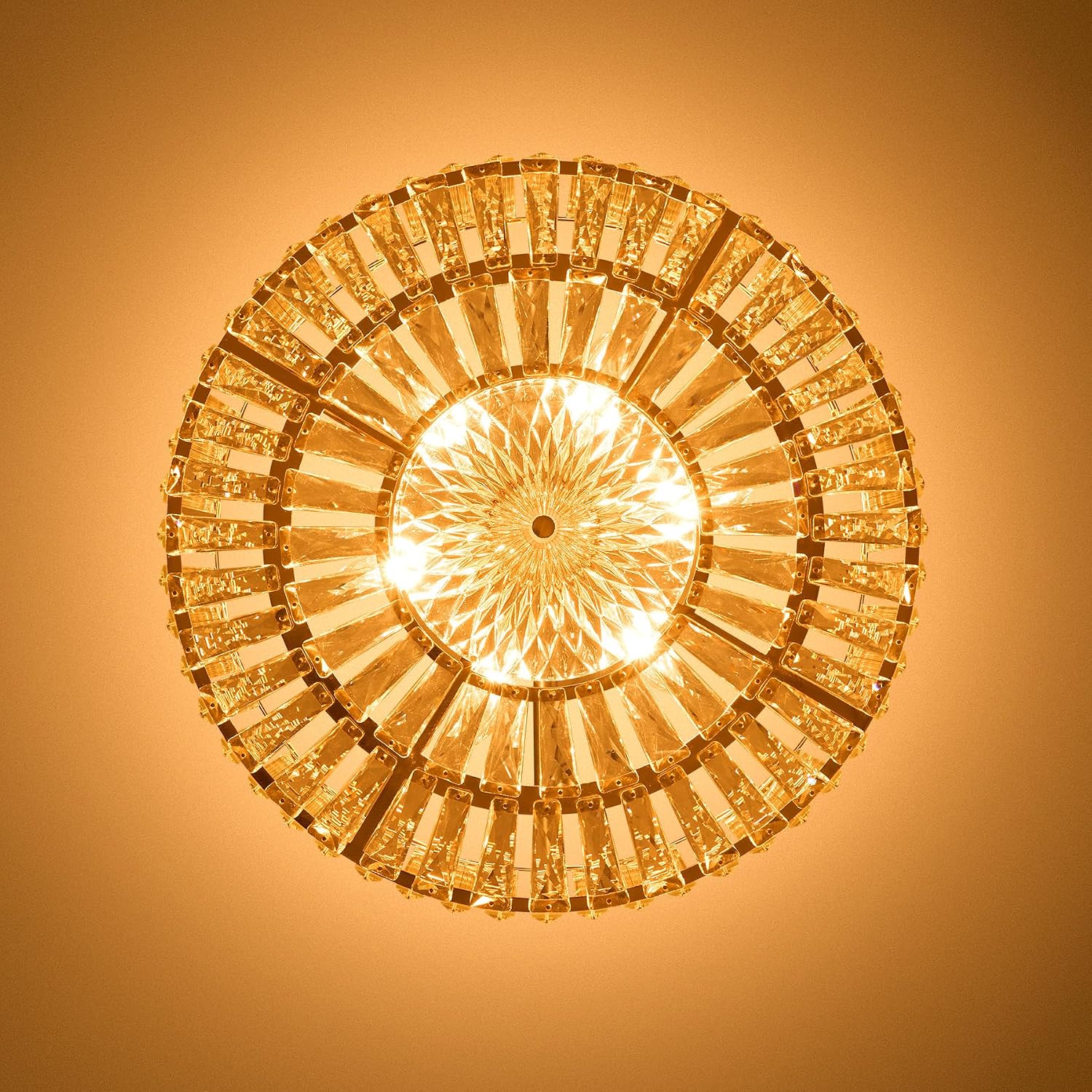 VONLUCE Cystal Ceiling Light Fixture, 6-Light Semi Flush Ceiling Light with Crystal Prisms, 21 in. Chandelier for Dining Room Bedroom Entryway, Kitchen, Gold Metal Canopy, ETL Certificated