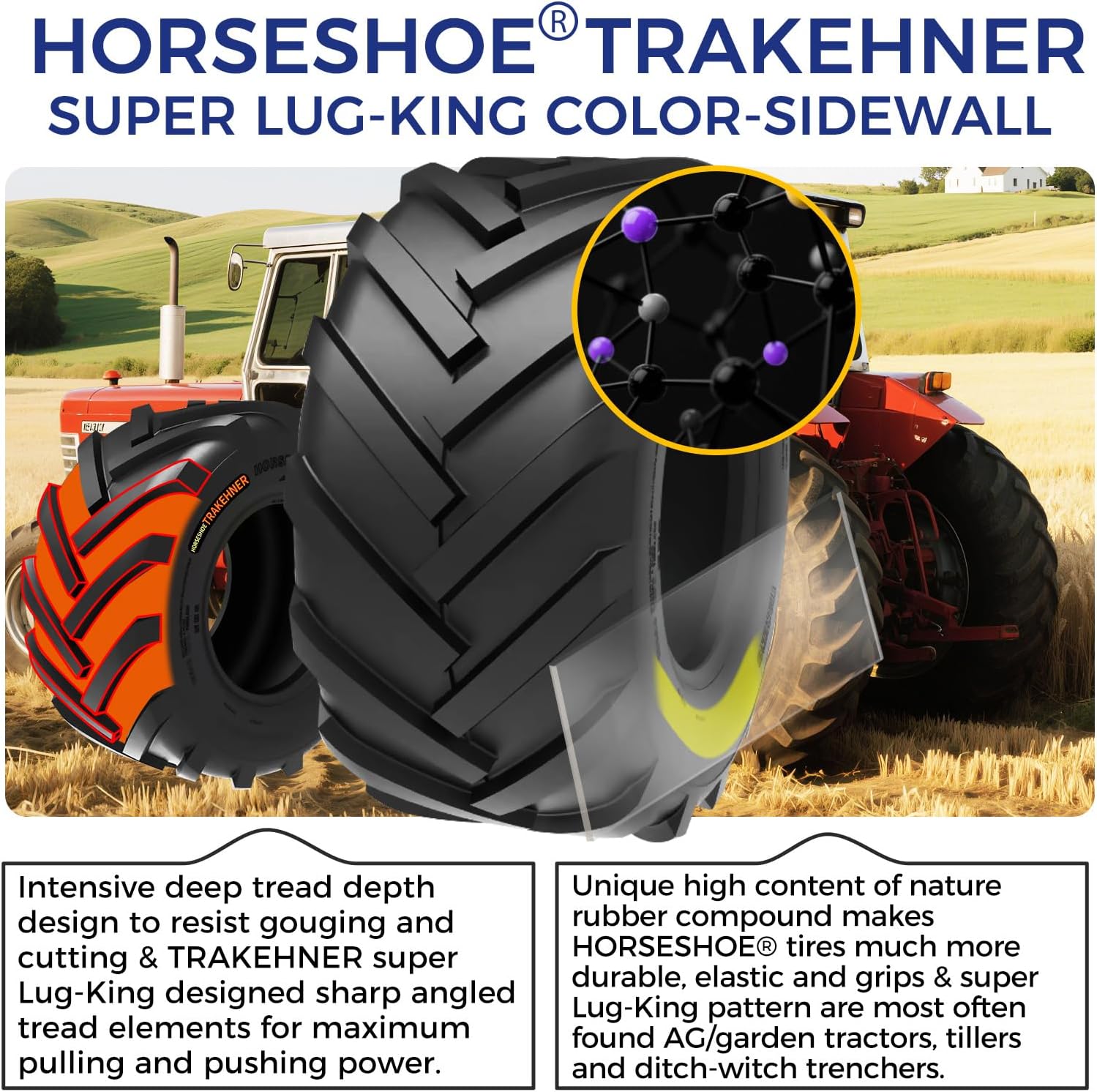 HORSESHOE TRAKEHNER 2 New 20x10.00-8 / 20x10-8 8PR T148 Super Lug-King Ditch Witch Trencher AG Farm Lawn Tractor Tires 2010008 Color-Sidewall Heavy Duty (20x10.00-8 8Ply)