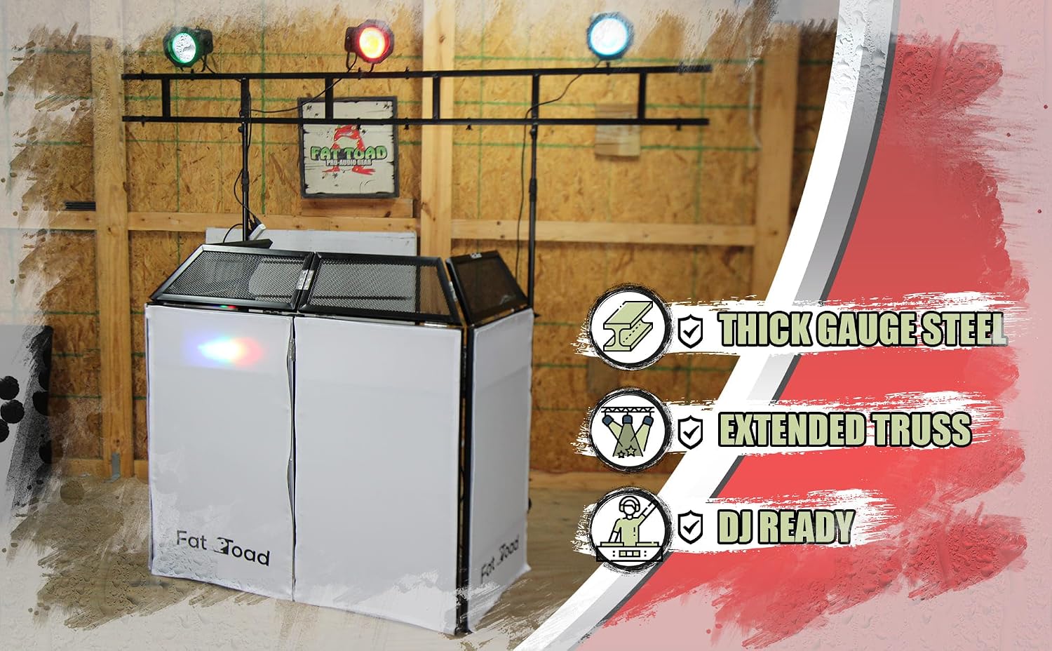 FAT TOAD DJ Booth with 8FT Lighting Truss Stand Package (QuickFOLD Series) – Foldable Panel Tabletop Platform Facade Scrim Cover – Video Light Projector Display Workstation For Sound System Event